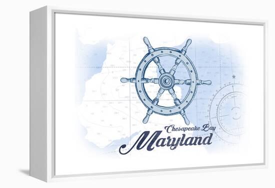 Chesapeake Bay, Maryland - Ship Wheel - Blue - Coastal Icon-Lantern Press-Framed Stretched Canvas