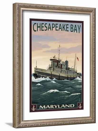 Chesapeake Bay Tugboat Scene-Lantern Press-Framed Art Print