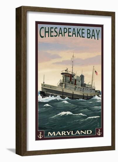 Chesapeake Bay Tugboat Scene-Lantern Press-Framed Art Print