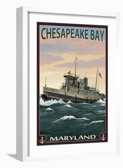 Chesapeake Bay Tugboat Scene-Lantern Press-Framed Art Print