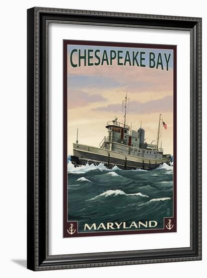 Chesapeake Bay Tugboat Scene-Lantern Press-Framed Art Print