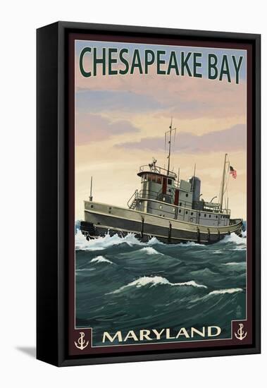 Chesapeake Bay Tugboat Scene-Lantern Press-Framed Stretched Canvas