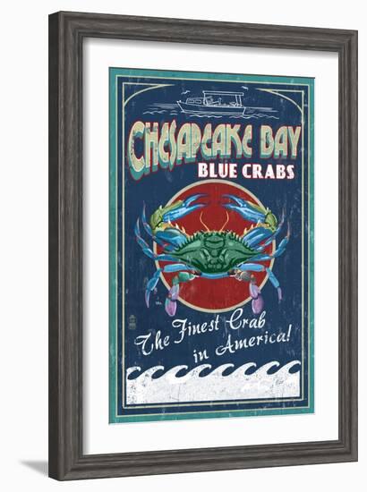 Chesapeake Bay, Virginia - Blue Crab Vintage Sign-Lantern Press-Framed Art Print