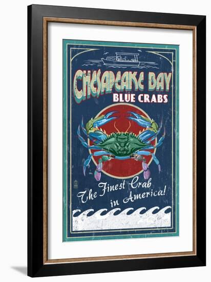 Chesapeake Bay, Virginia - Blue Crab Vintage Sign-Lantern Press-Framed Art Print