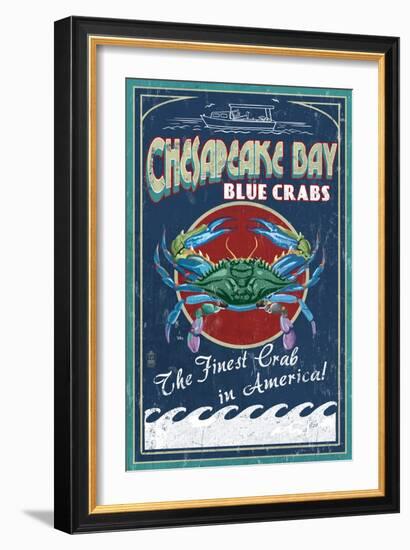 Chesapeake Bay, Virginia - Blue Crab Vintage Sign-Lantern Press-Framed Art Print