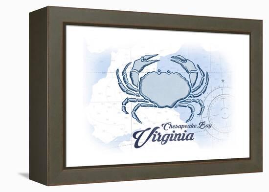 Chesapeake Bay, Virginia - Crab - Blue - Coastal Icon-Lantern Press-Framed Stretched Canvas