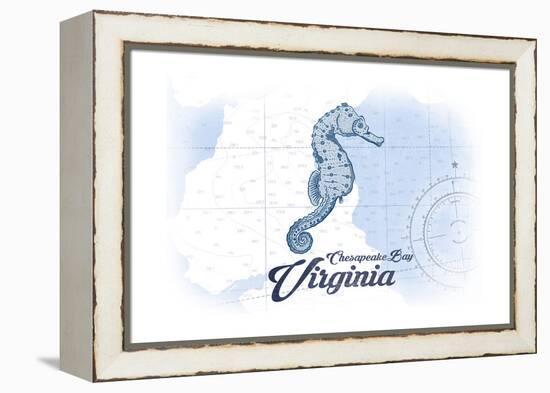 Chesapeake Bay, Virginia - Seahorse - Blue - Coastal Icon-Lantern Press-Framed Stretched Canvas