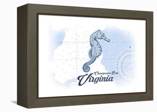 Chesapeake Bay, Virginia - Seahorse - Blue - Coastal Icon-Lantern Press-Framed Stretched Canvas
