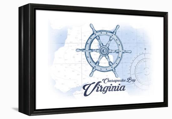 Chesapeake Bay, Virginia - Ship Wheel - Blue - Coastal Icon-Lantern Press-Framed Stretched Canvas