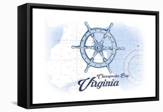 Chesapeake Bay, Virginia - Ship Wheel - Blue - Coastal Icon-Lantern Press-Framed Stretched Canvas