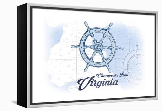 Chesapeake Bay, Virginia - Ship Wheel - Blue - Coastal Icon-Lantern Press-Framed Stretched Canvas