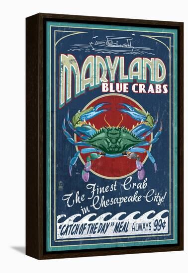 Chesapeake City, Maryland - Blue Crab-Lantern Press-Framed Stretched Canvas
