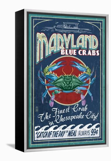 Chesapeake City, Maryland - Blue Crab-Lantern Press-Framed Stretched Canvas