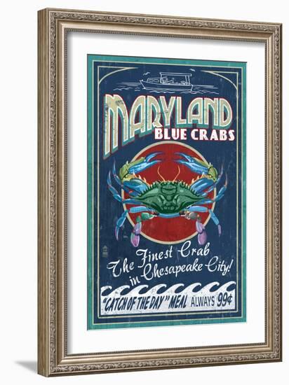 Chesapeake City, Maryland - Blue Crab-Lantern Press-Framed Art Print