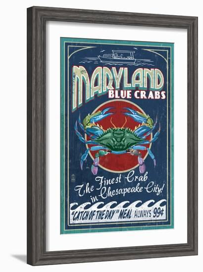 Chesapeake City, Maryland - Blue Crab-Lantern Press-Framed Art Print