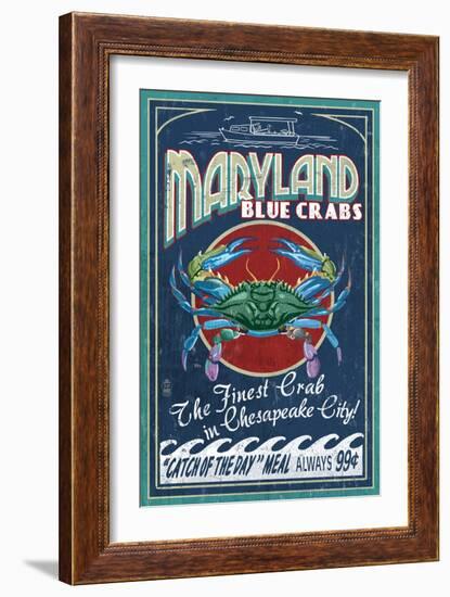 Chesapeake City, Maryland - Blue Crab-Lantern Press-Framed Art Print