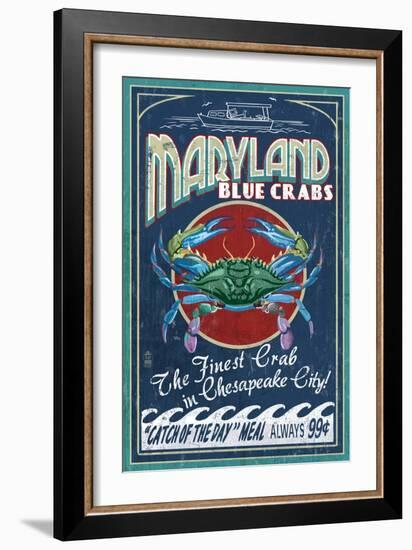 Chesapeake City, Maryland - Blue Crab-Lantern Press-Framed Art Print