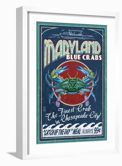 Chesapeake City, Maryland - Blue Crab-Lantern Press-Framed Art Print