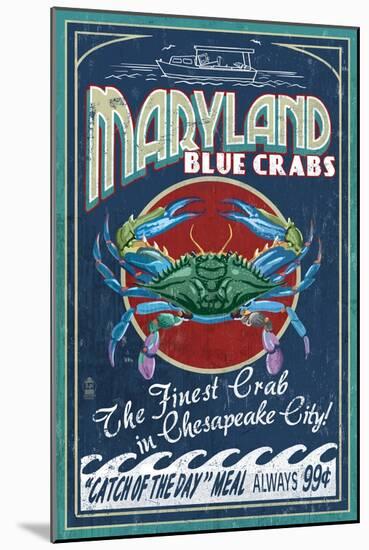 Chesapeake City, Maryland - Blue Crab-Lantern Press-Mounted Art Print