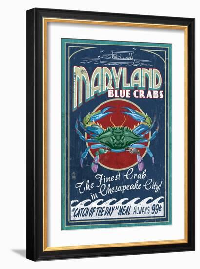 Chesapeake City, Maryland - Blue Crab-Lantern Press-Framed Art Print