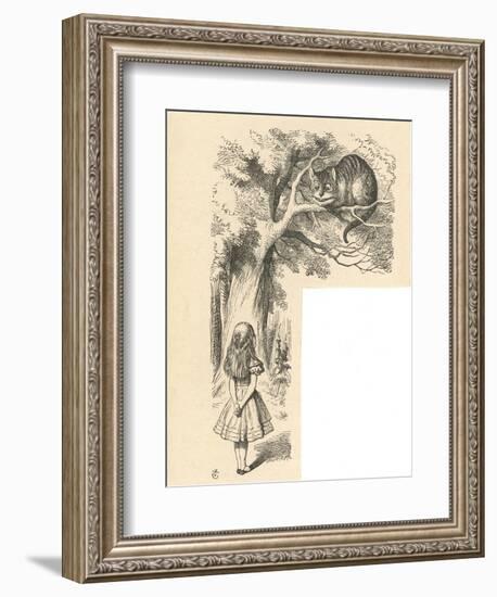 Cheshire Cat Alice Meets the Cheshire Cat-John Tenniel-Framed Art Print