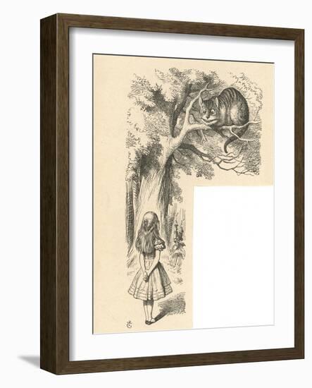 Cheshire Cat Alice Meets the Cheshire Cat-John Tenniel-Framed Art Print