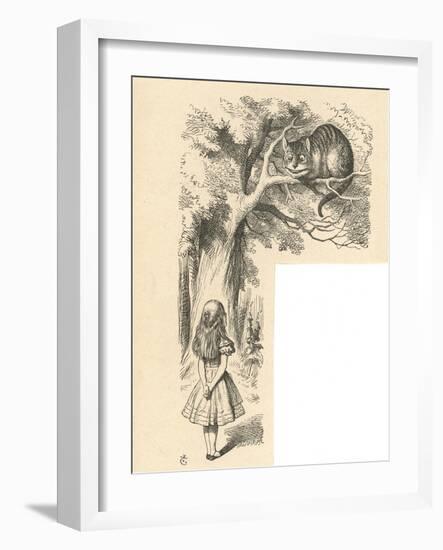 Cheshire Cat Alice Meets the Cheshire Cat-John Tenniel-Framed Art Print