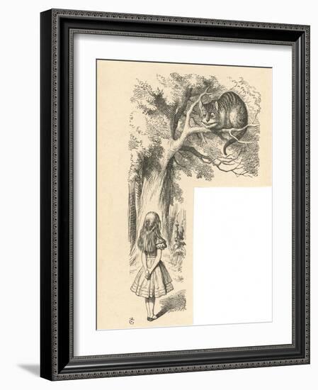 Cheshire Cat Alice Meets the Cheshire Cat-John Tenniel-Framed Art Print