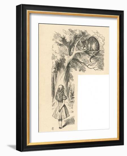 Cheshire Cat Alice Meets the Cheshire Cat-John Tenniel-Framed Art Print