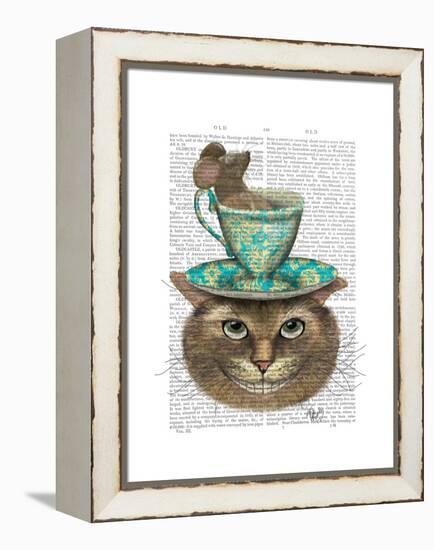 Cheshire Cat with Cup on Head-Fab Funky-Framed Stretched Canvas