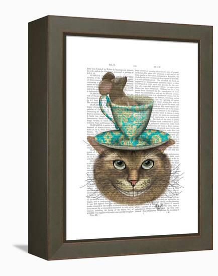 Cheshire Cat with Cup on Head-Fab Funky-Framed Stretched Canvas