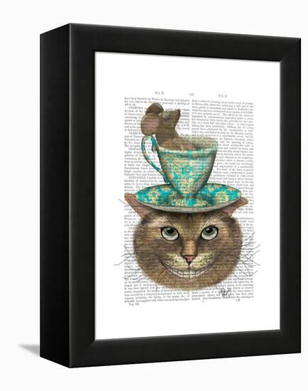 Cheshire Cat with Cup on Head-Fab Funky-Framed Stretched Canvas