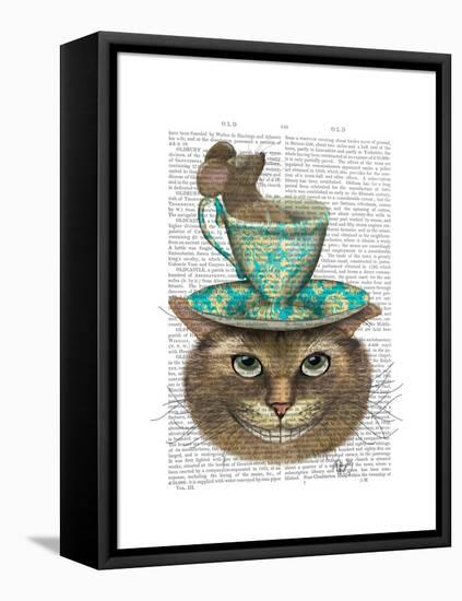 Cheshire Cat with Cup on Head-Fab Funky-Framed Stretched Canvas
