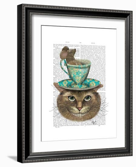 Cheshire Cat with Cup on Head-Fab Funky-Framed Art Print