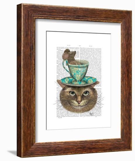 Cheshire Cat with Cup on Head-Fab Funky-Framed Art Print