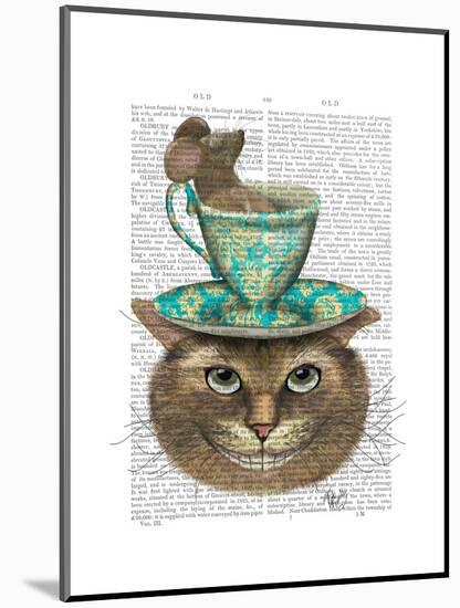 Cheshire Cat with Cup on Head-Fab Funky-Mounted Art Print