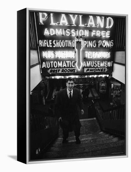 Chess Champion Bobby Fischer at the Entrance to a Playland Arcade-Carl Mydans-Framed Premier Image Canvas