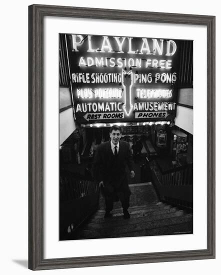 Chess Champion Bobby Fischer at the Entrance to a Playland Arcade-Carl Mydans-Framed Premium Photographic Print