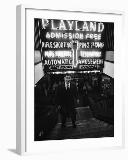 Chess Champion Bobby Fischer at the Entrance to a Playland Arcade-Carl Mydans-Framed Premium Photographic Print