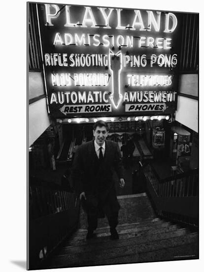 Chess Champion Bobby Fischer at the Entrance to a Playland Arcade-Carl Mydans-Mounted Premium Photographic Print