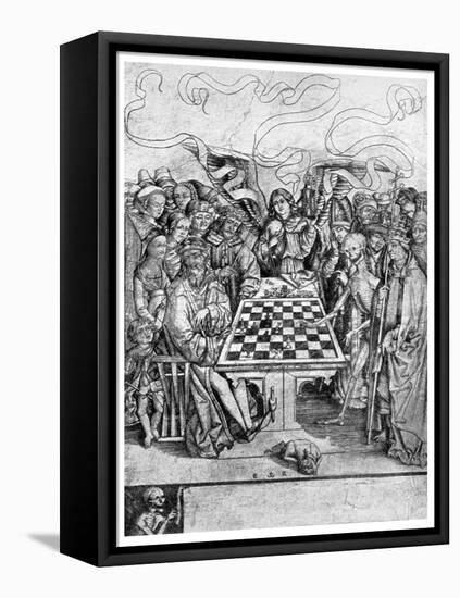 Chess: Death Checkmating a King, C1400-null-Framed Premier Image Canvas