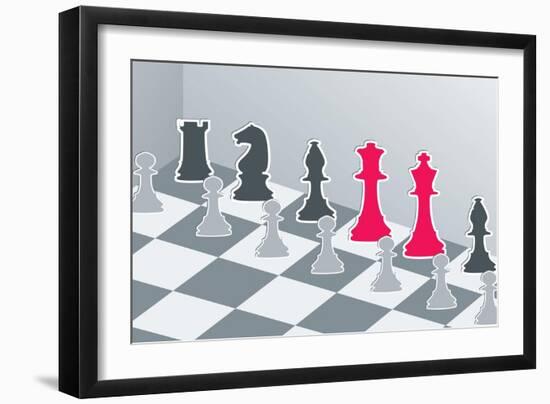 Chess Figures In Gray With Red King And Queen-Elizabeta Lexa-Framed Art Print