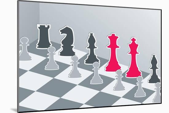 Chess Figures In Gray With Red King And Queen-Elizabeta Lexa-Mounted Art Print