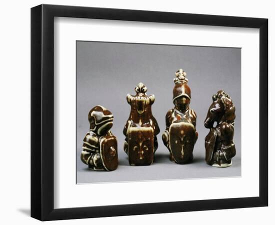 Chess Pieces Depicting Pawn, King, Queen and Knight-null-Framed Giclee Print