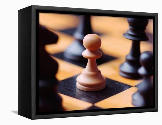 Chess pieces on chessboard-null-Framed Premier Image Canvas