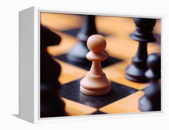 Chess pieces on chessboard-null-Framed Premier Image Canvas