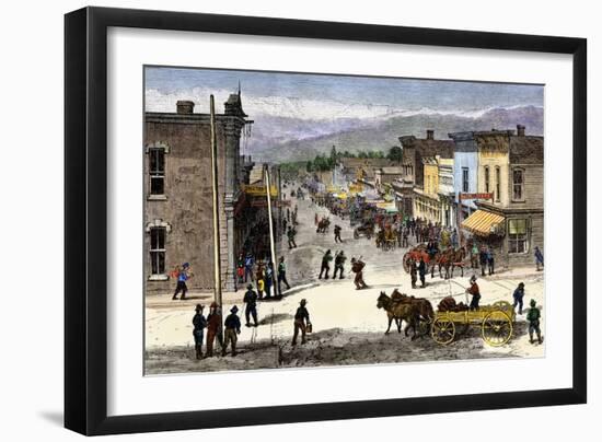 Chestnut Street in Leadville, Colorado, During the Mining Boom, 1870s-null-Framed Giclee Print