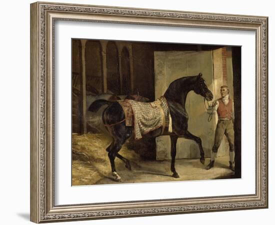 Cheval noir sortant de l'écurie-Horace Vernet-Framed Giclee Print