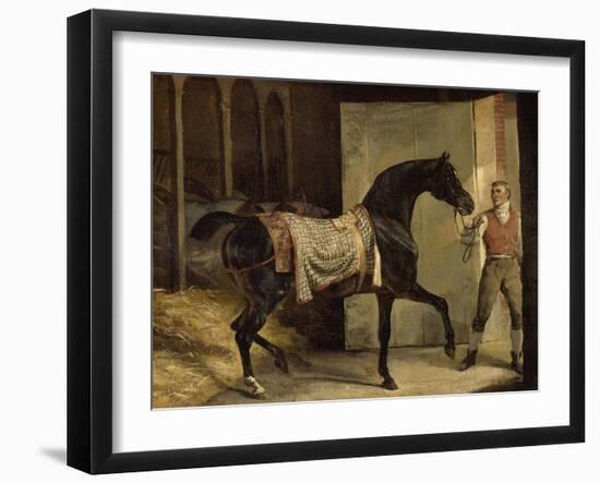 Cheval noir sortant de l'écurie-Horace Vernet-Framed Giclee Print