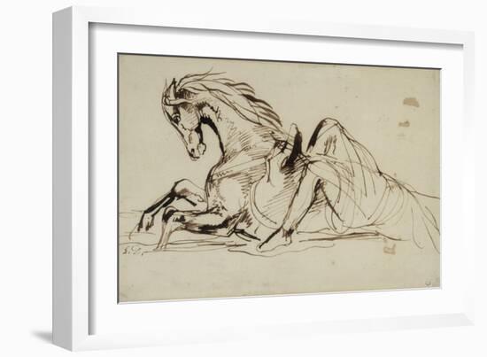 Cheval renversant son cavalier sortant de l'eau-Eugene Delacroix-Framed Giclee Print